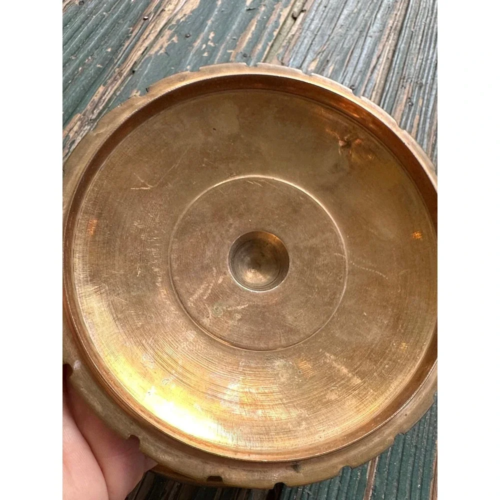 Vintage Chinese Brass Lidded Bowl Embossed Character Trinket Dish 4 Inch